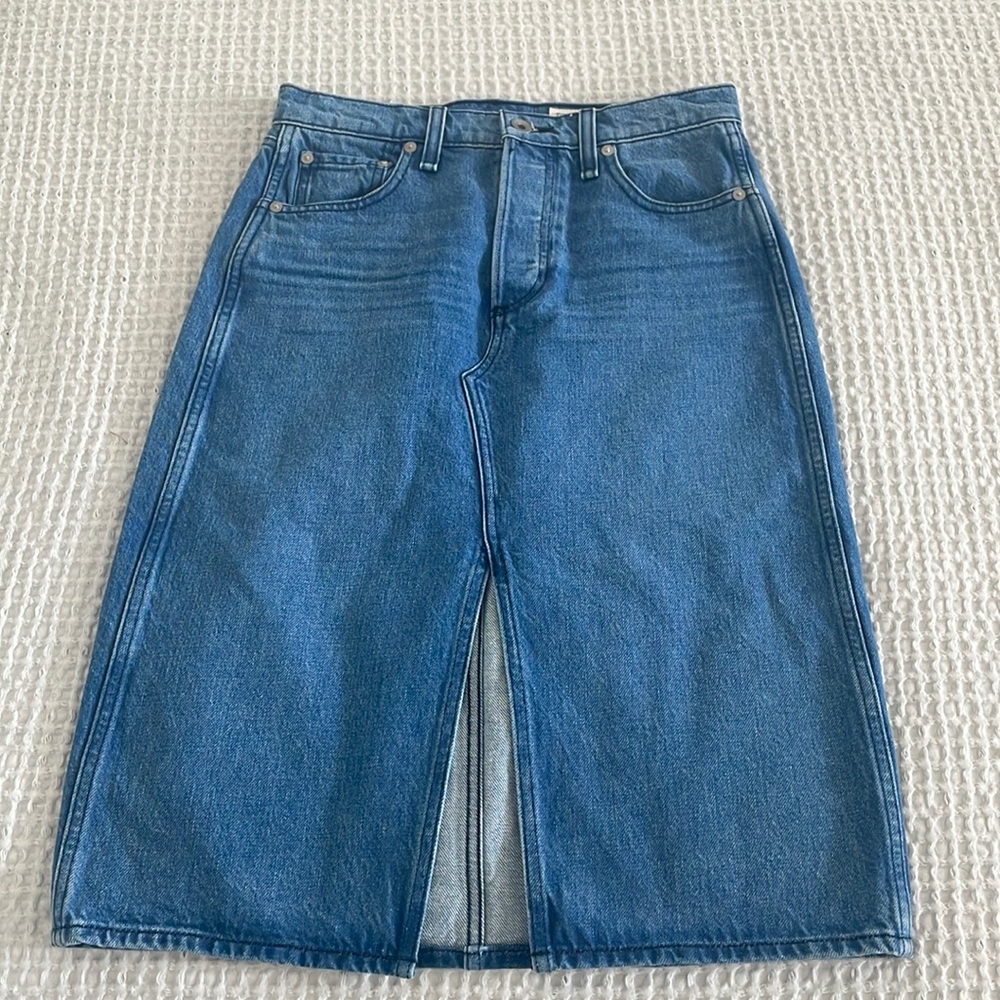 rag & bone Blue Denim Midi Skirt